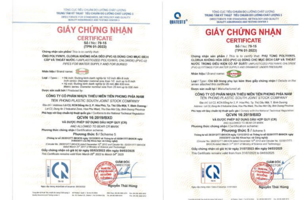 Tiêu chuẩn Việt Nam ống nhựa PVC-U Tiền Phong