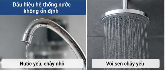 Dấu hiệu hệ thống nước hoạt động không ổn định