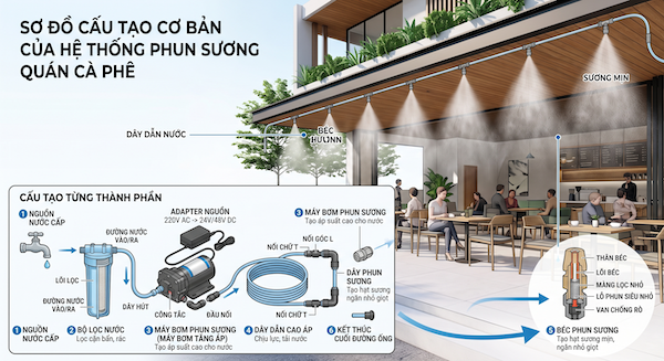 Hệ thống phun sương quán cà phê